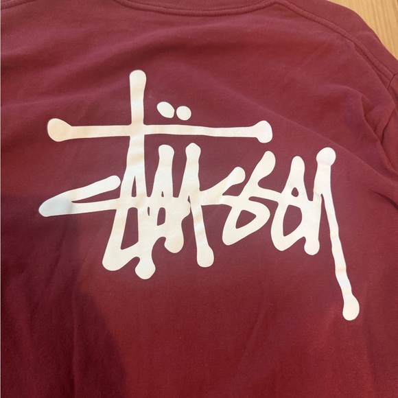 Stüssy Men's Burgundy and Red T-shirt Medium - Picture 4 of 5